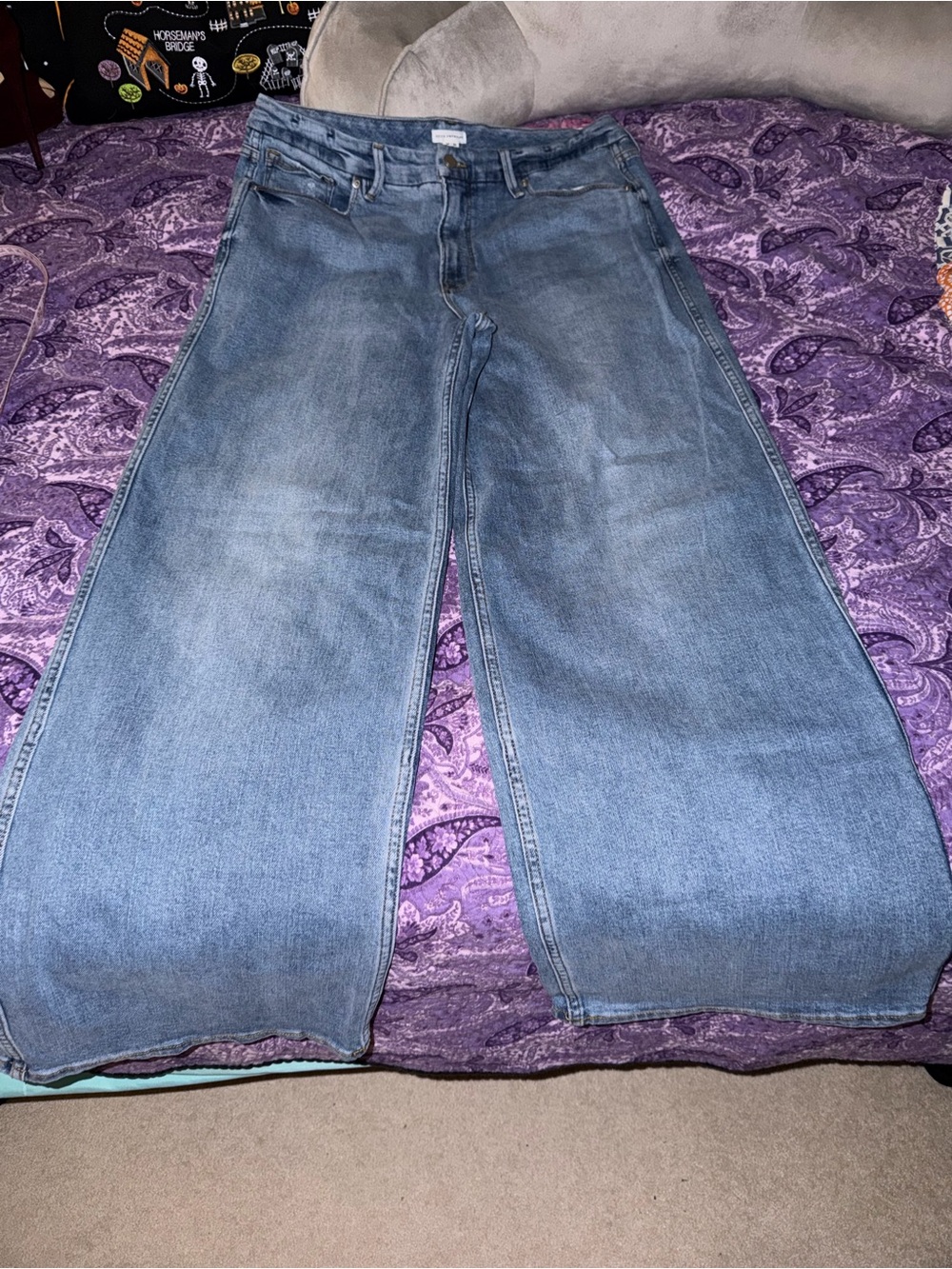 Good American Women’s Good Skate Wide Leg Indigo Denim Jeans